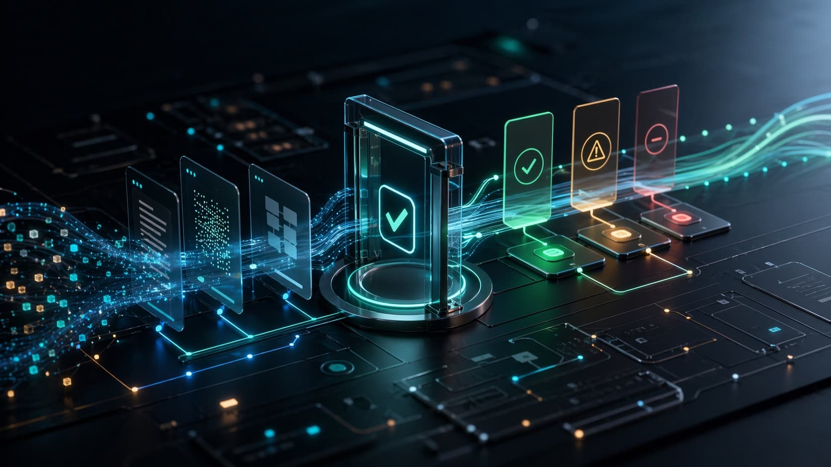 Leuchtendes Review-Gate in einem kontrollierten Human-in-the-loop Automationssystem.